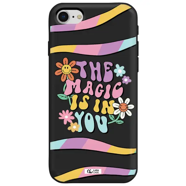 a cartoon text with flowers Apple iPhone se 2020 Silicone black Case