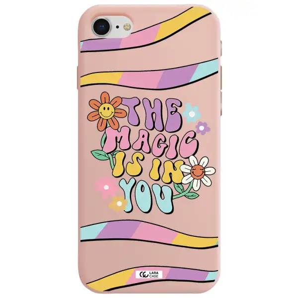 a cartoon text with flowers Apple iPhone se 2020 Silicone pastel pink Case