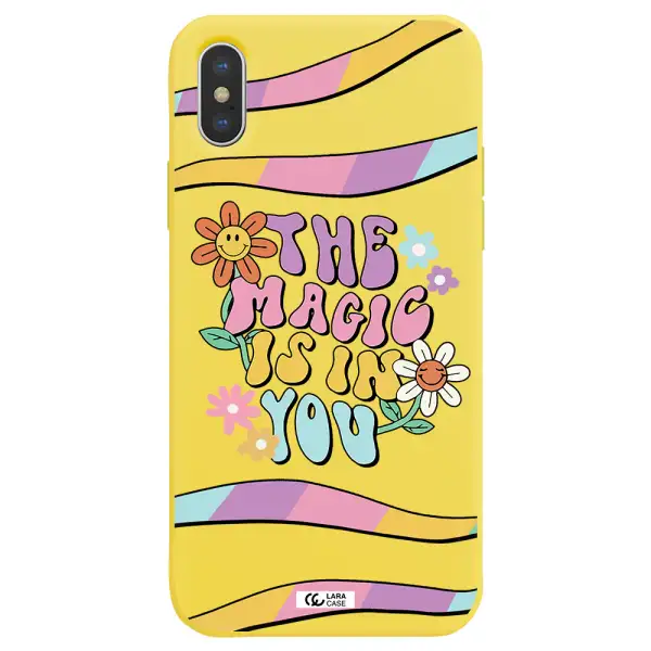 a cartoon text with flowers Apple iPhone X Silicone canary yellow Case