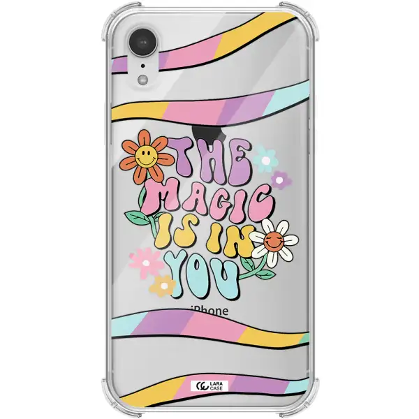 a cartoon text with flowers Apple iPhone XR Clear PC Case