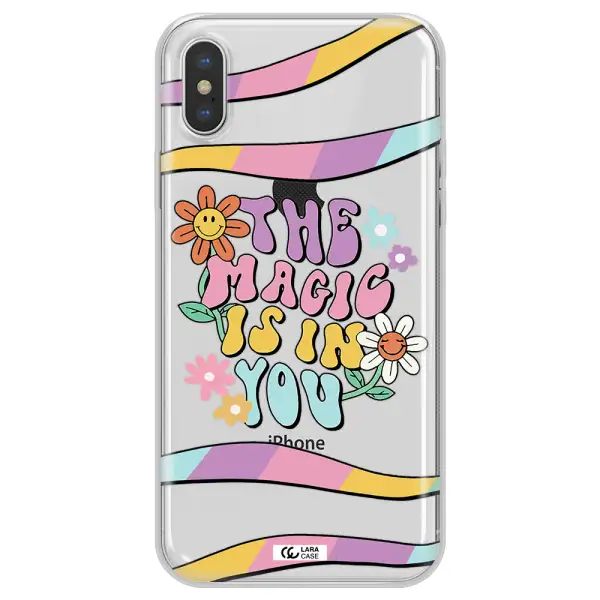 a cartoon text with flowers Apple iPhone XS max Clear TPU Case