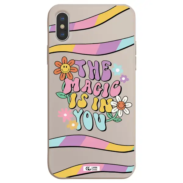 a cartoon text with flowers Apple iPhone XS Silicone Stone Case