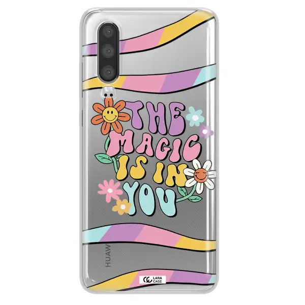 a cartoon text with flowers Huawei P30 Clear TPU Case