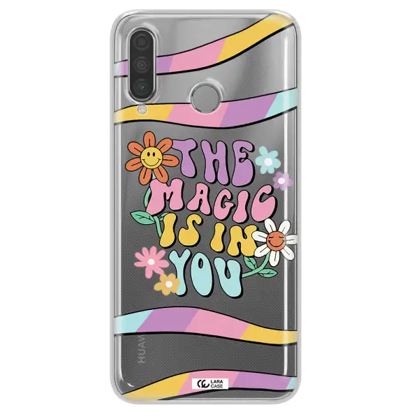 a cartoon text with flowers Huawei P30 Lite Clear TPU Case