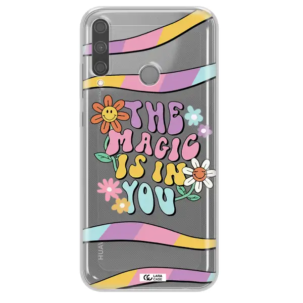 a cartoon text with flowers Huawei P40 Lite E Clear TPU Case