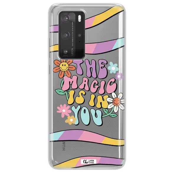 a cartoon text with flowers Huawei P40 Pro Clear TPU Case