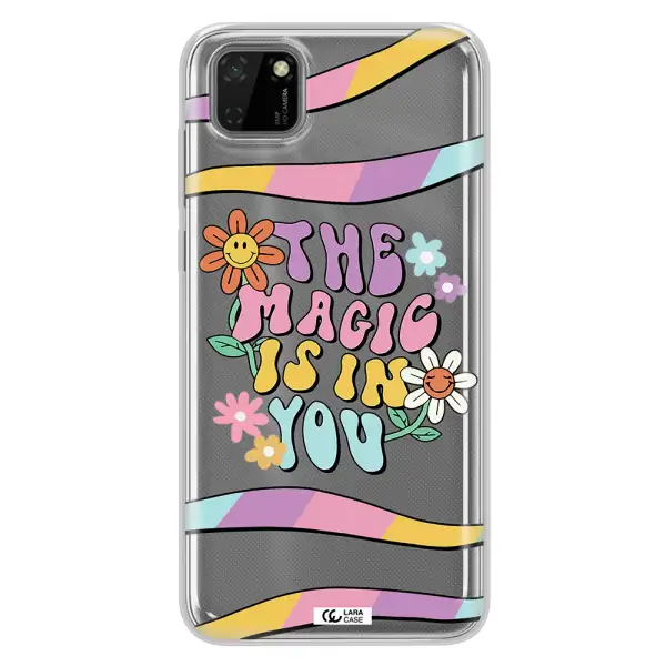 a cartoon text with flowers Huawei Y5P Clear TPU Case