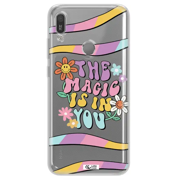 a cartoon text with flowers Huawei Y6 2019 Clear TPU Case