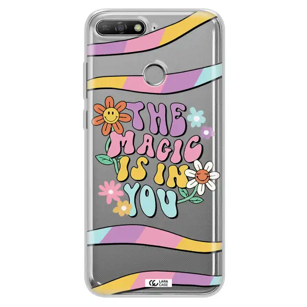 a cartoon text with flowers Huawei Y6 Prime 2018 Clear TPU Case