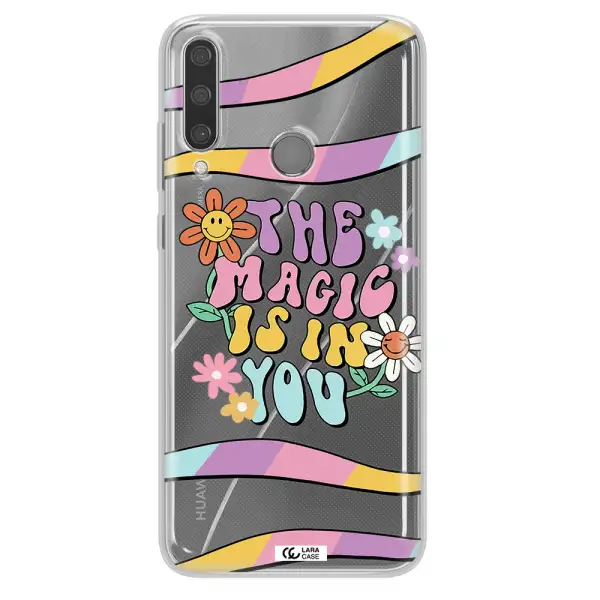 a cartoon text with flowers Huawei Y6P Clear TPU Case