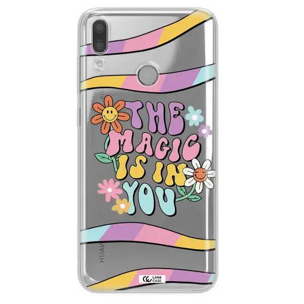 a cartoon text with flowers Huawei Y7 2019 Clear TPU Case