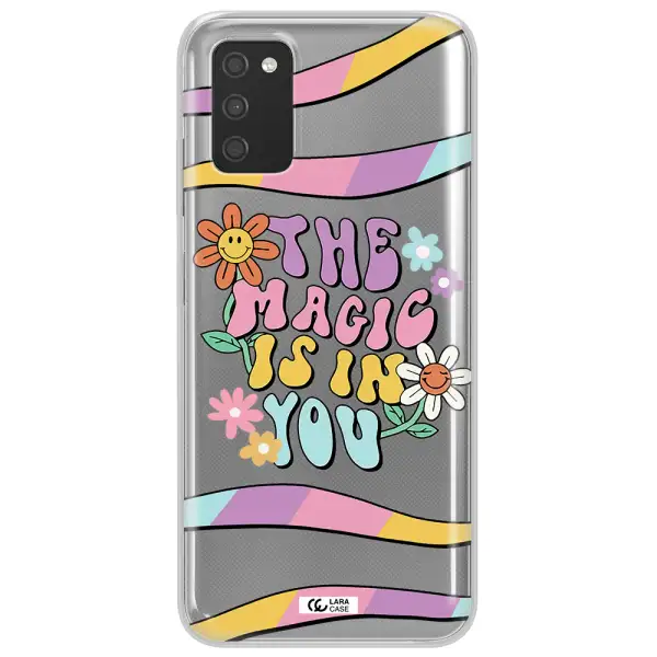 a cartoon text with flowers Samsung A03S Clear TPU Case