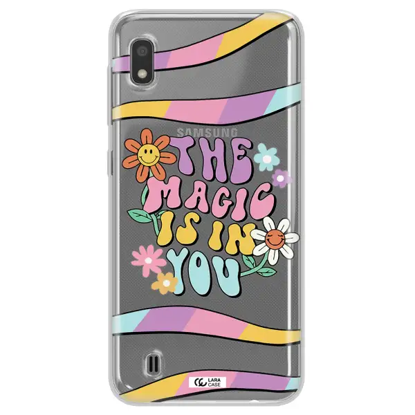 a cartoon text with flowers Samsung A10 Clear TPU Case