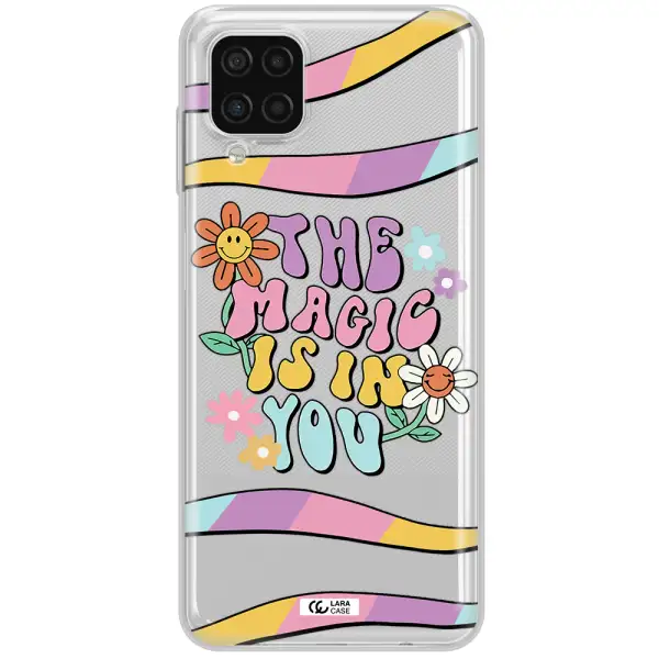 a cartoon text with flowers Samsung A12 4g Clear TPU Case