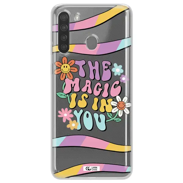 a cartoon text with flowers Samsung A21 Clear TPU Case