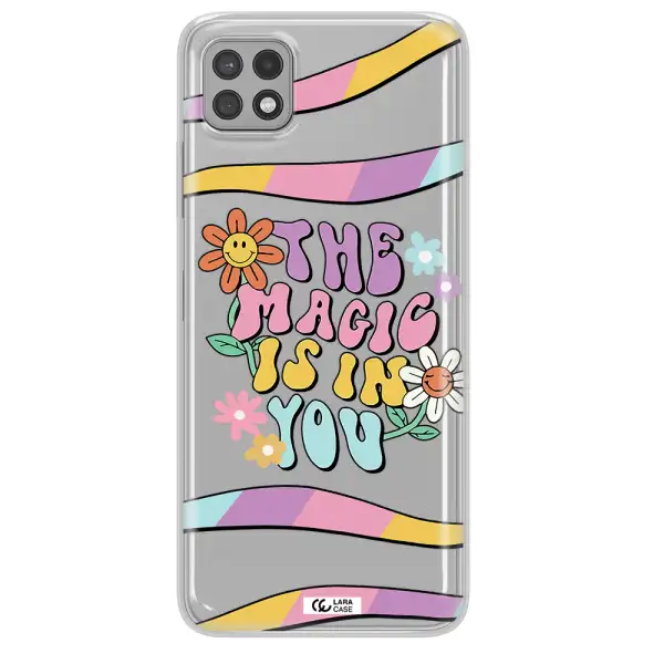 a cartoon text with flowers Samsung A22 5g Clear TPU Case