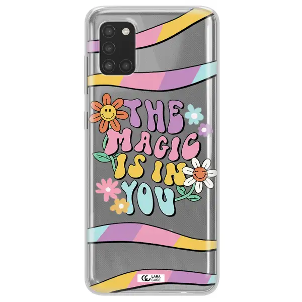 a cartoon text with flowers Samsung A31 Clear TPU Case