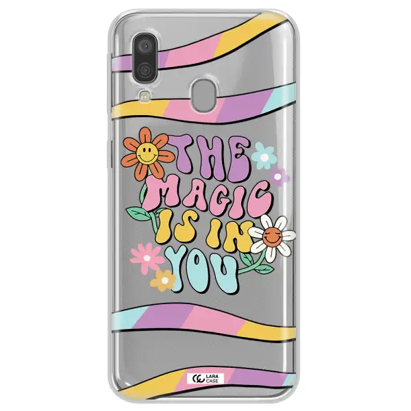 a cartoon text with flowers Samsung A40 Clear TPU Case