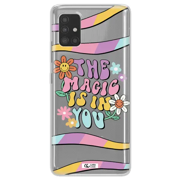 a cartoon text with flowers Samsung A51 Clear TPU Case