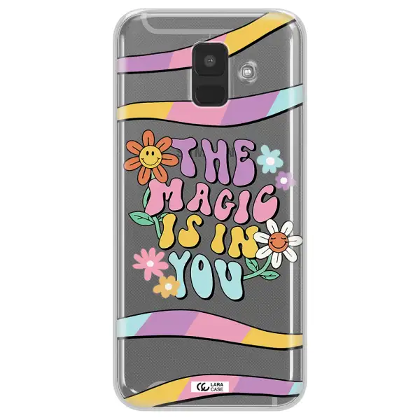 a cartoon text with flowers Samsung A6 Clear TPU Case