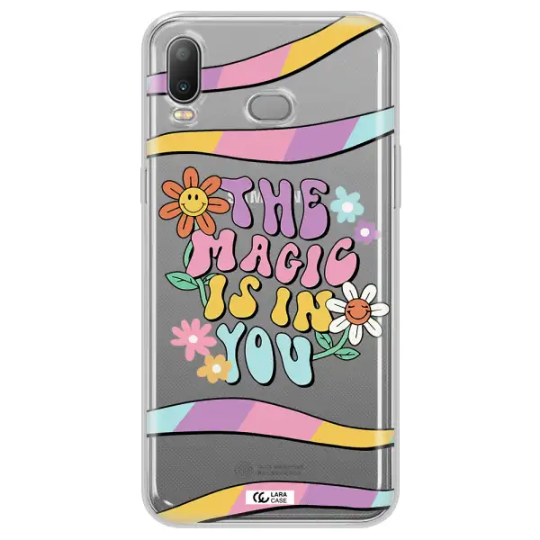 a cartoon text with flowers Samsung A6S Clear TPU Case