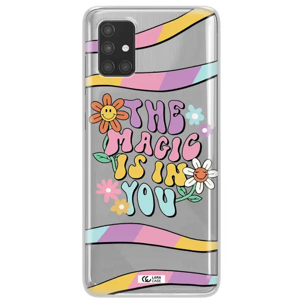 a cartoon text with flowers Samsung A71 Clear TPU Case