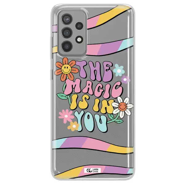a cartoon text with flowers Samsung A72 Clear TPU Case