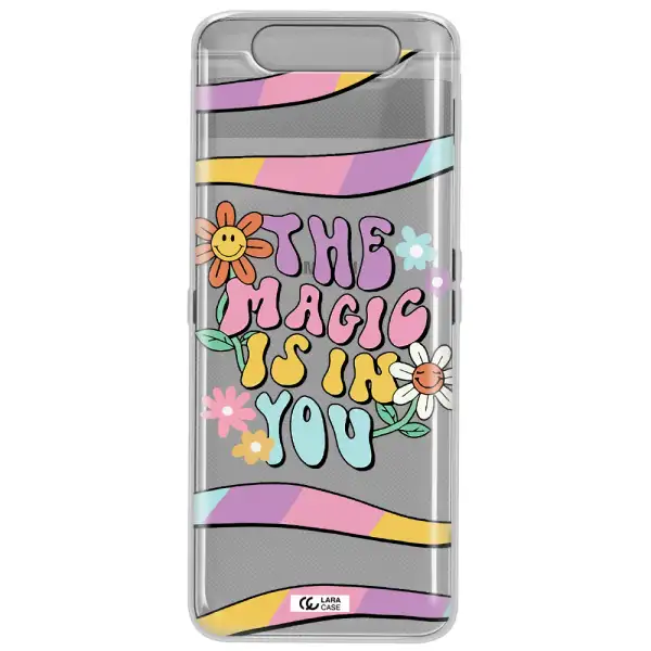 a cartoon text with flowers Samsung A80 Clear TPU Case