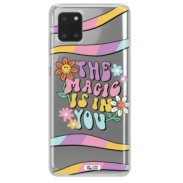 a cartoon text with flowers Samsung A81 Clear TPU Case