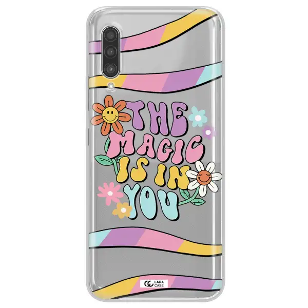 a cartoon text with flowers Samsung A90 Clear TPU Case