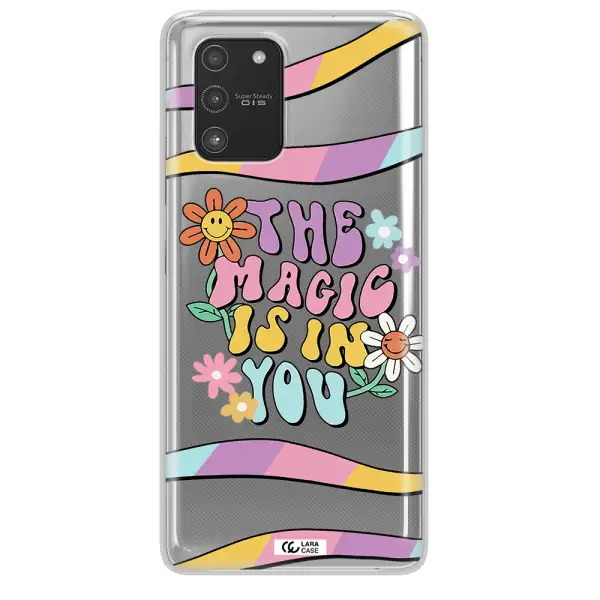 a cartoon text with flowers Samsung A91 Clear TPU Case