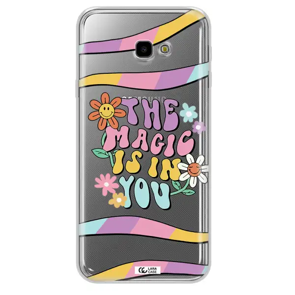 a cartoon text with flowers Samsung J4 Plus Clear TPU Case