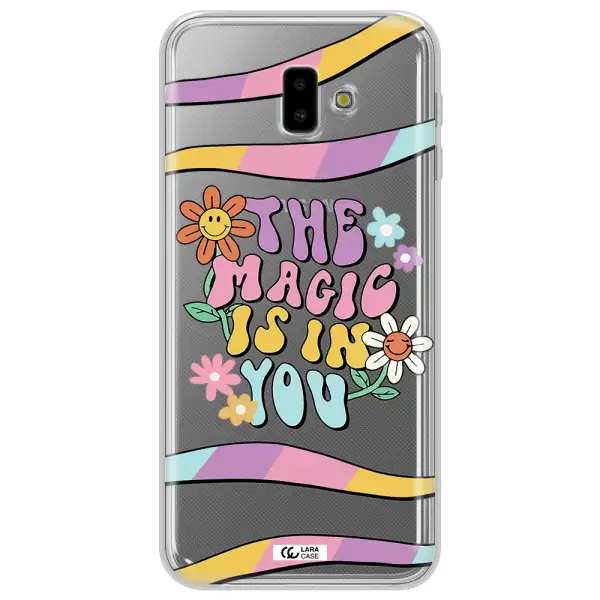 a cartoon text with flowers Samsung J6 Plus Clear TPU Case