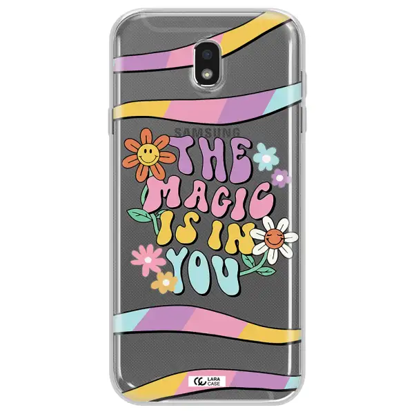 a cartoon text with flowers Samsung J7 Pro Clear TPU Case