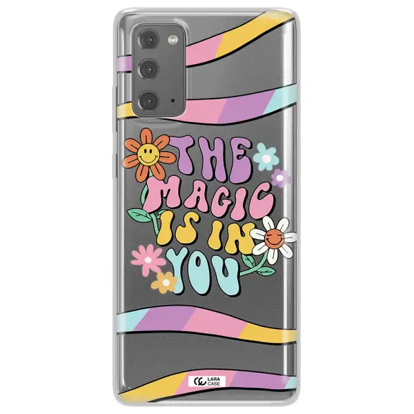 a cartoon text with flowers Samsung Note 20 Clear TPU Case