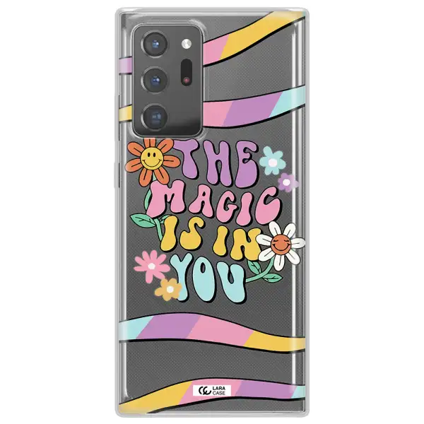a cartoon text with flowers Samsung Note 20 Ultra Clear TPU Case