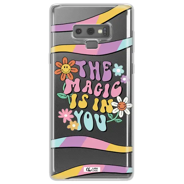 a cartoon text with flowers Samsung Note 9 Clear TPU Case