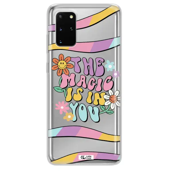 a cartoon text with flowers Samsung S 20 Plus Clear TPU Case