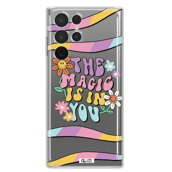 a cartoon text with flowers Samsung S 22 Ultra Clear TPU Case