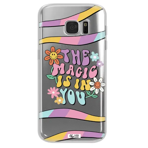a cartoon text with flowers Samsung S 7 Clear TPU Case
