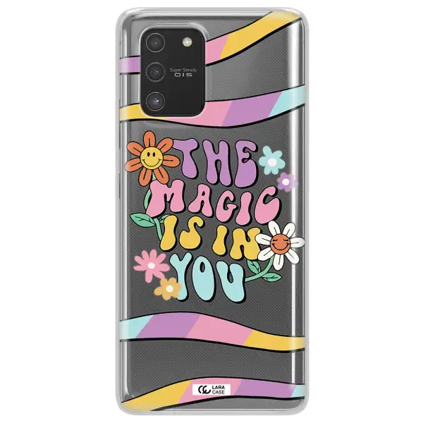 a cartoon text with flowers Samsung S10 Lite Clear TPU Case