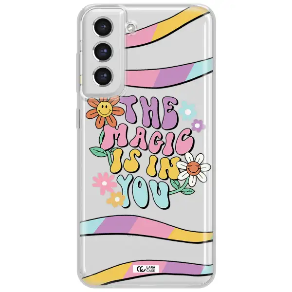 A Cartoon Text With Flowers Samsung S21 Fe Clear Tpu Case
