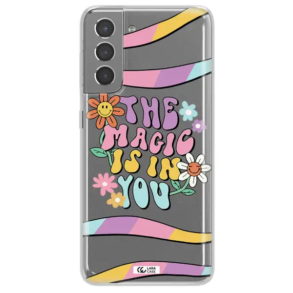 a cartoon text with flowers Samsung S21 Plus Clear TPU Case