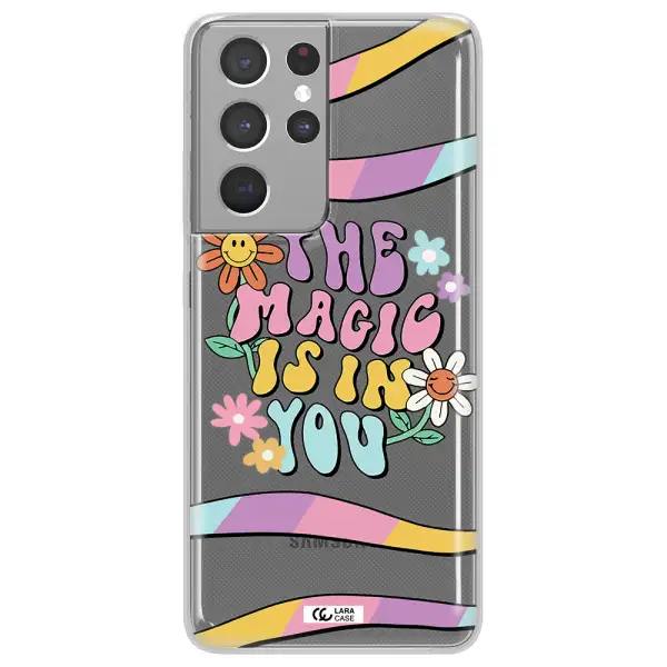 a cartoon text with flowers Samsung S21 Ultra Clear TPU Case