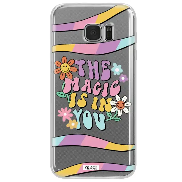 a cartoon text with flowers Samsung S7 Edge Clear TPU Case