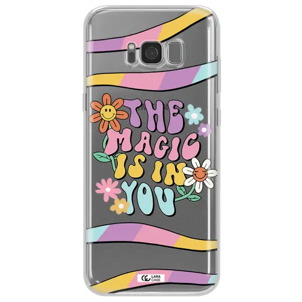 a cartoon text with flowers Samsung S8 Plus Clear TPU Case