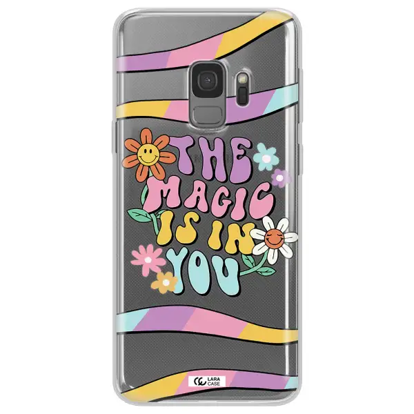 a cartoon text with flowers Samsung S9 Clear TPU Case