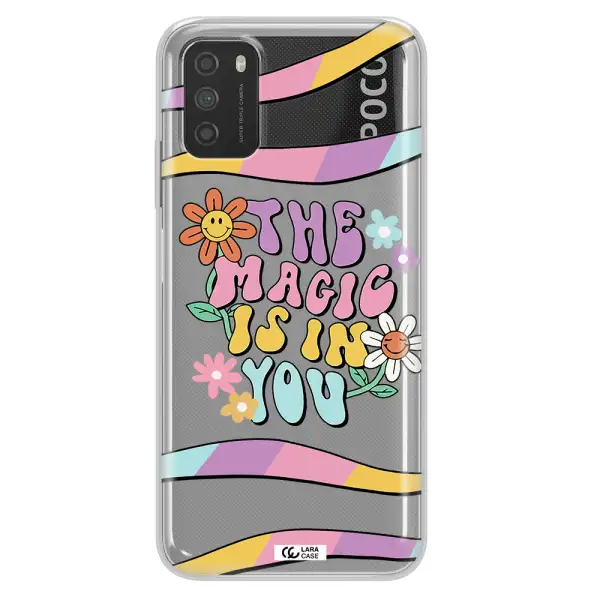 a cartoon text with flowers Xiaomi Poco M3 Clear TPU Case
