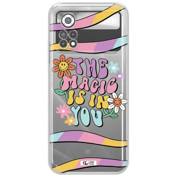 a cartoon text with flowers Xiaomi Poco X4 Pro Clear TPU Case