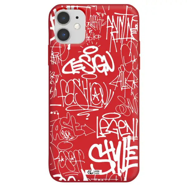 a white background with black and white clouds Apple iPhone 11 Silicone Imperial Red Case